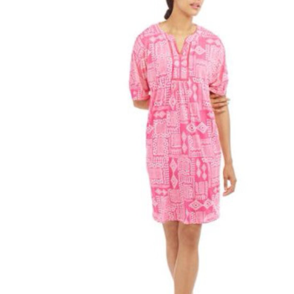 Caftan womens new size XL 95% polyester 5% spandex pink & white pullover CS